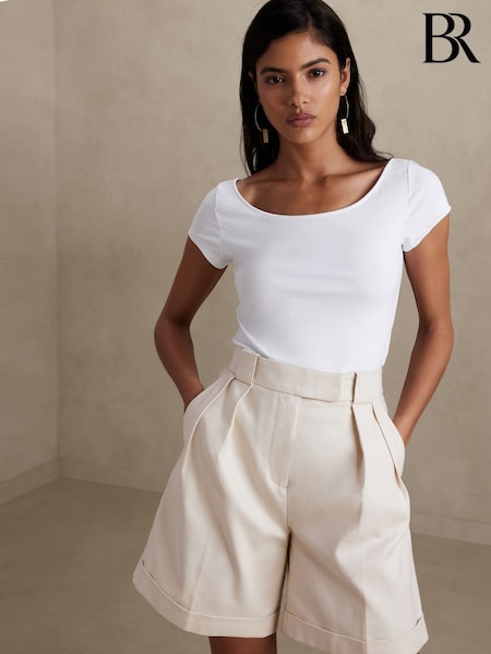 Alb - Tricou cu decolteu rotund rafinat Banana Republic (K81045) | 223 LEI