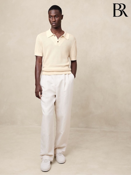 Banana Republic Cream White Point Sur Cotton Short Sleeve Polo Shirt (K81046) | €47