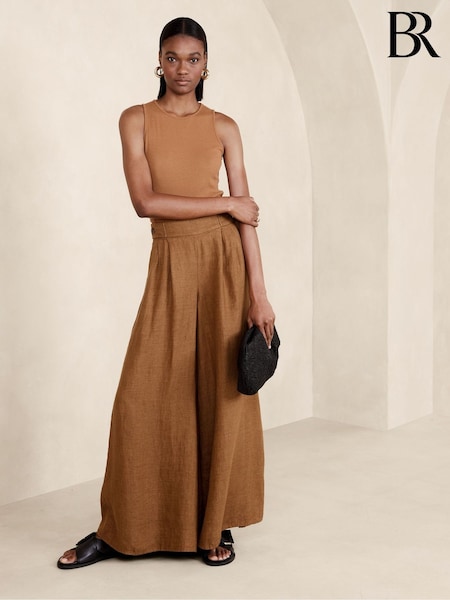 Banana Republic Brown Lina Linen Wide-Leg Trousers (K81076) | €70
