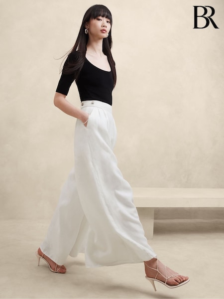 Banana Republic White Lina Linen Wide Leg Trousers (K81090) | €46