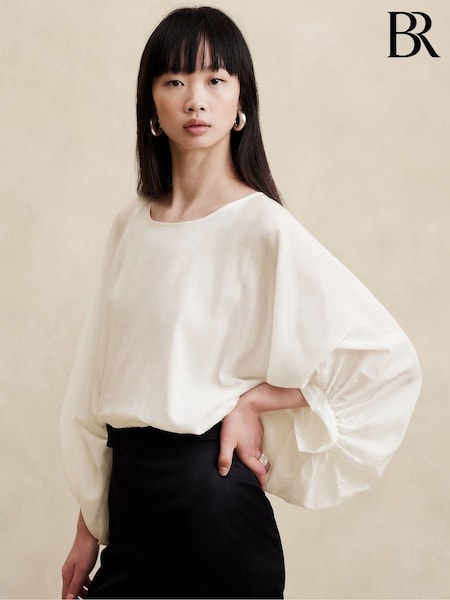 Banana Republic White Eliana Cotton-Silk Top (K81097) | €31