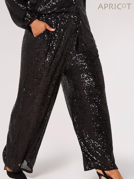Apricot Black Sequin Palazzo Trousers (K81136) | €24