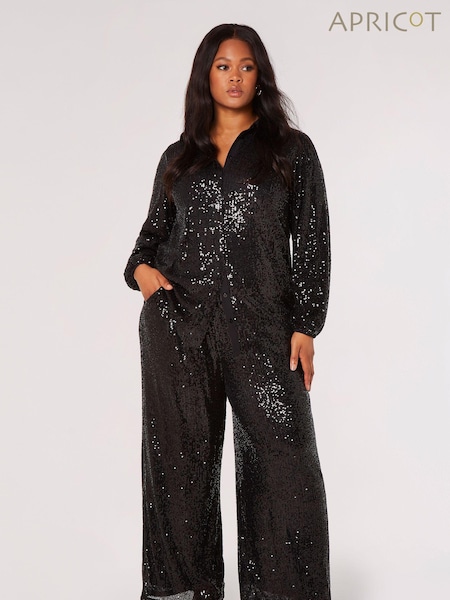 Apricot Black Sequin Button Down Shirt (K81146) | €21.50