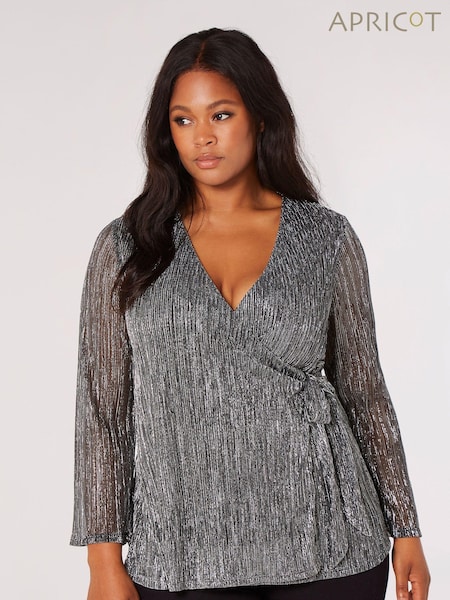 Apricot Silver Plisse Angel Sleeve Wrap Top (K81160) | €21.50