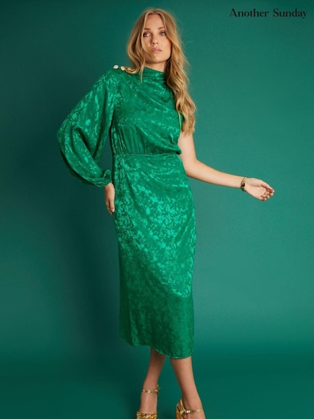 Another Sunday One Shoulder Jacquard Midi Dress With Gold Buttons (K81298) | 47 €