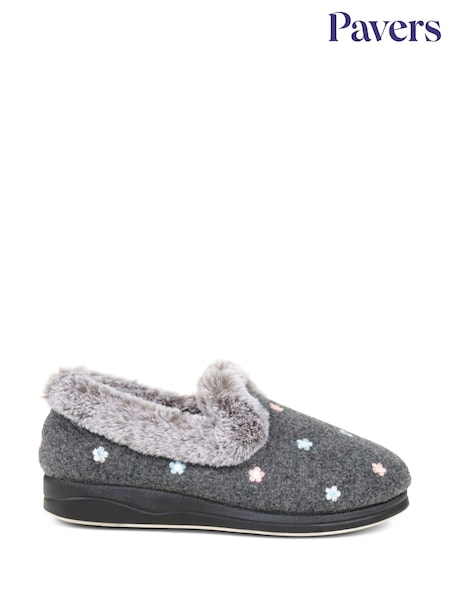 Pavers Grey Floral Faux Fur Slippers (K81303) | R$ 245