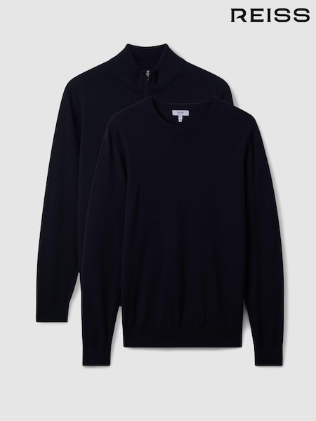 Reiss Navy Merino Mixer 2 Pack Pack of Two Merino Wool Jumpers (K81427) | €258