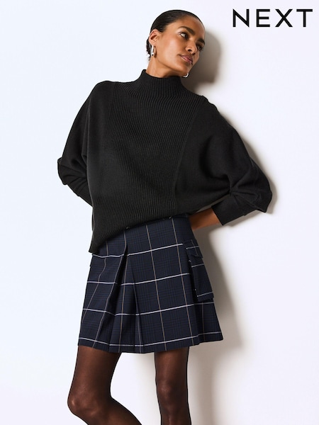 Albastru - Belted Mini Check Skirt (K81444) | 132 LEI