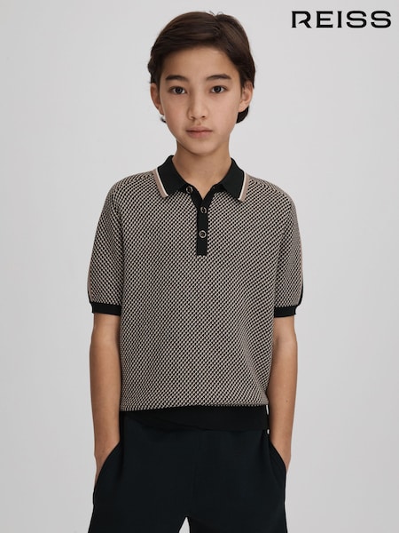 Reiss Hunting Green Brunswick 3-9 yrs Geometric Design Knitted Polo Shirt (K81447) | LEI 314