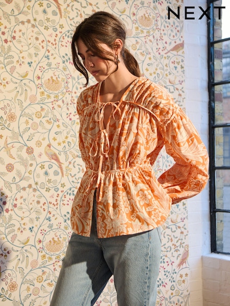 Morris & Co. Sunflower Orange Poplin Layered Tie Blouse (K81450) | € 11