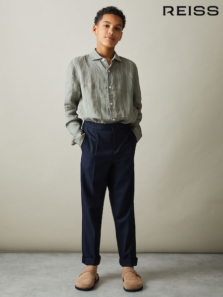 Reiss Sage Stripe Ruban 3-9 yrs Striped Linen Cutaway Collar Shirt (K81484) | €27
