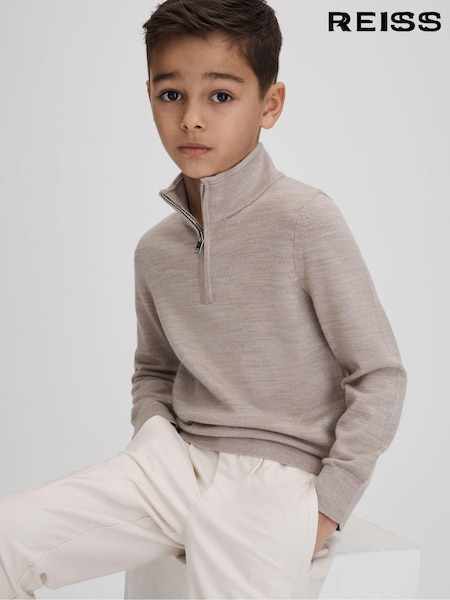 Reiss Wheat Melange Blackhall 3-9 yrs Wool Quarter Zip Jumper (K81495) | €50