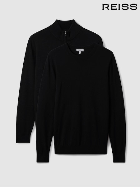 Reiss Black Merino Mixer 2 Pack Pack of Two Merino Wool Jumpers (K81508) | €258