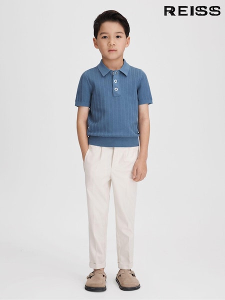 Reiss Cornflower Blue Pascoe 9-13 yrs Textured Modal Blend Polo Shirt (K81510) | €58