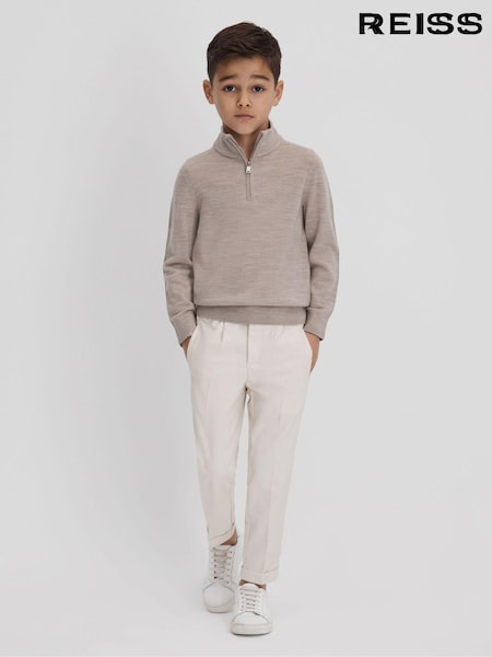 Reiss Wheat Melange Blackhall 9-13 yrs Wool Quarter Zip Jumper (K81511) | AED274