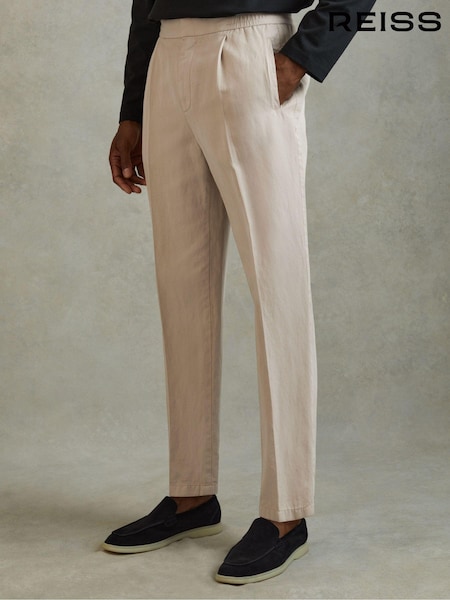 Stone - Reiss Pact Relaxed Cotton/Linen Blend Elasticated Waist Trousers (K81533) | 200 €