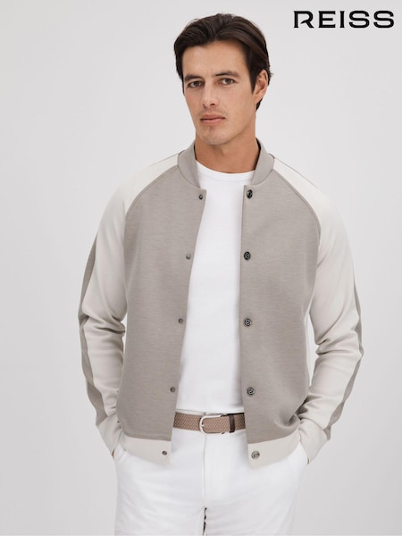 Reiss Taupe/White Pelham Colourblock Jersey Bomber Jacket (K81547) | €196