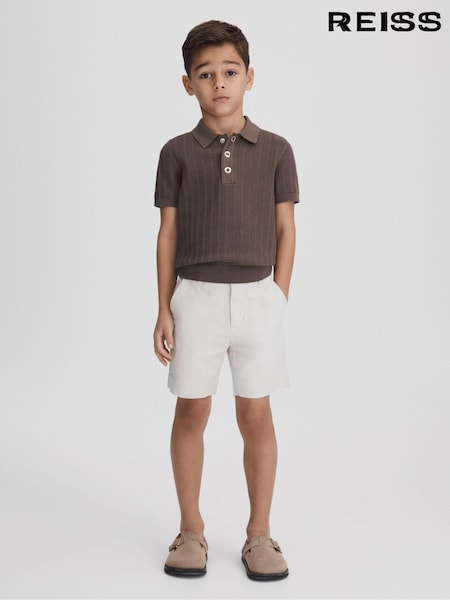 Reiss Pecan Brown Pascoe 3-9 yrs Textured Modal Blend Polo Shirt (K81549) | AED245