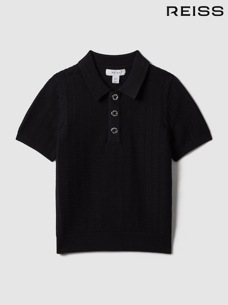 Reiss Navy Pascoe 9-13 yrs Textured Modal Blend Polo Shirt (K81588) | $69