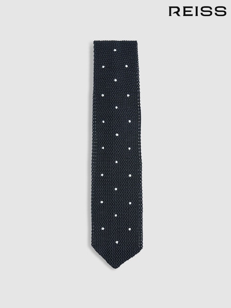 Marineblau - Reiss Punto Seidenstrick-Krawatte mit Tupfenmuster (K81611) | 119 €