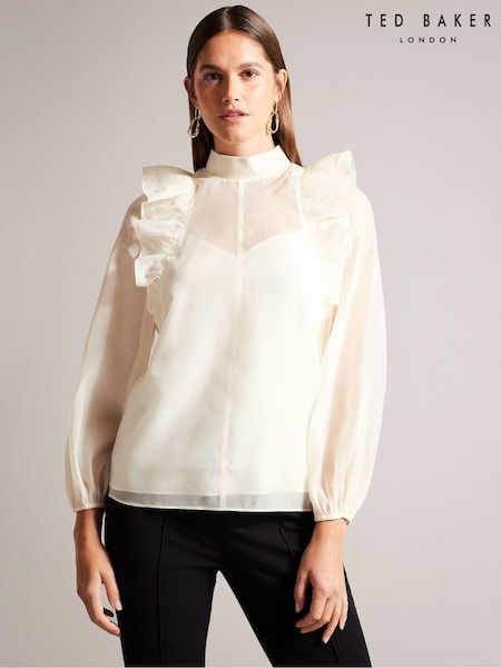 Ted Baker Nude Knit Rib Collar Aubreei Blouse with Balloon Sleeves (K81684) | €66