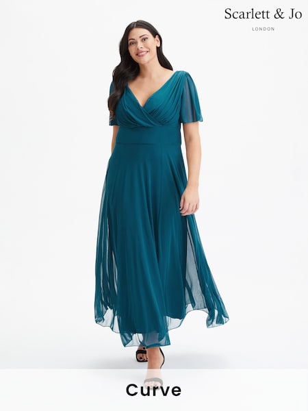 Scarlett & Jo Teal Blue Curve Angel Sleeve Maxi Dress (K81710) | 445 QAR