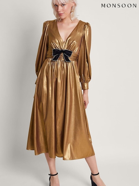 Monsoon Gold Gracie Bow Midi Dress (K81728) | €75