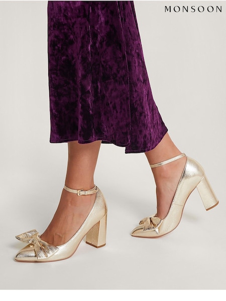 Monsoon Gold Cathy Bow Heeled Shoes (K81762) | €54