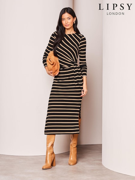 Lipsy Crew Neck Cosy Long Sleeve Tie Side Jersey Midi Jumper Dress (K82034) | €13