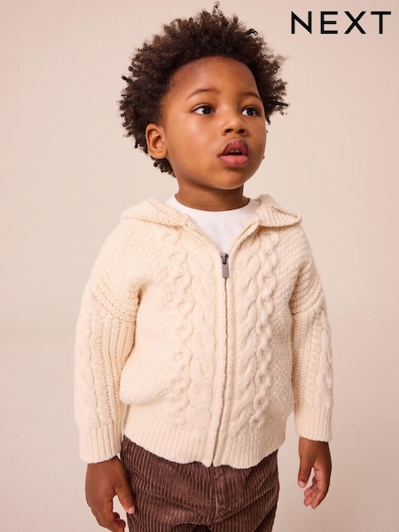 Ecru Cable Knit Zip Through Cardigan (3mths-7yrs) (K82068) | €15 - €18