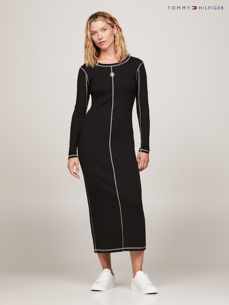 Tommy Hilfiger Black Long Sleeve Stitch Dress (K82090) | €82