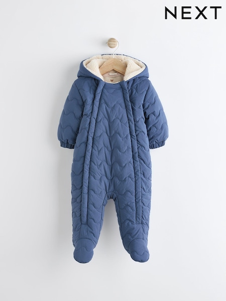 Marineblau/blau - Baby Quilted Fleece Zip Lined Hooded All-In-One Pramsuit (0-18mths) (K82110) | 14 € - 16 €