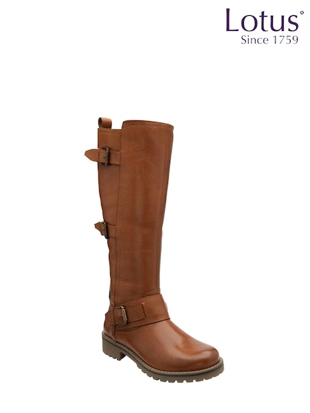 Lotus Brown Heeled Knee High Boots (K82160) | AED349