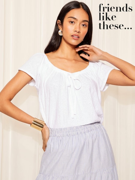 Alb - Friends Like These Lenjerie de pat Look bumbac Slubby Cravată Neck Tricou (K82165) | 82 LEI