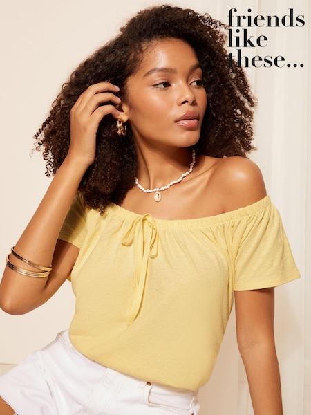 Galben - Friends Like These Lenjerie de pat Look bumbac Slubby Cravată Neck Tricou (K82167) | 82 LEI