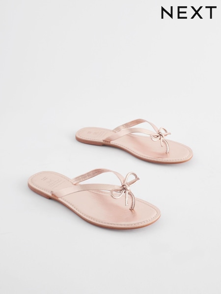 Розово-золотистый - Forever Comfort® Bow Detail Leather Flip Flops (K82186) | €20