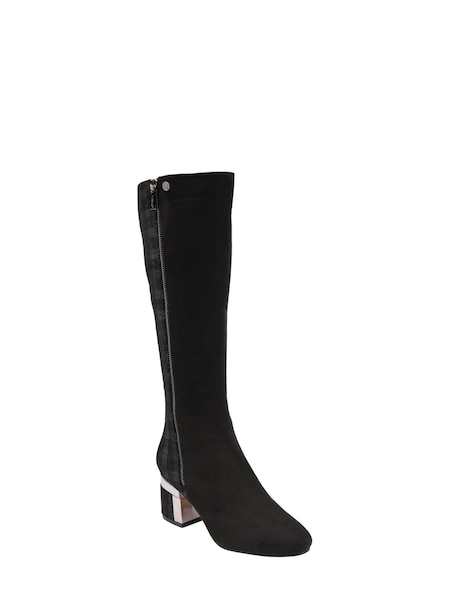 Lotus Black Heeled Knee High Boots (K82188) | €35