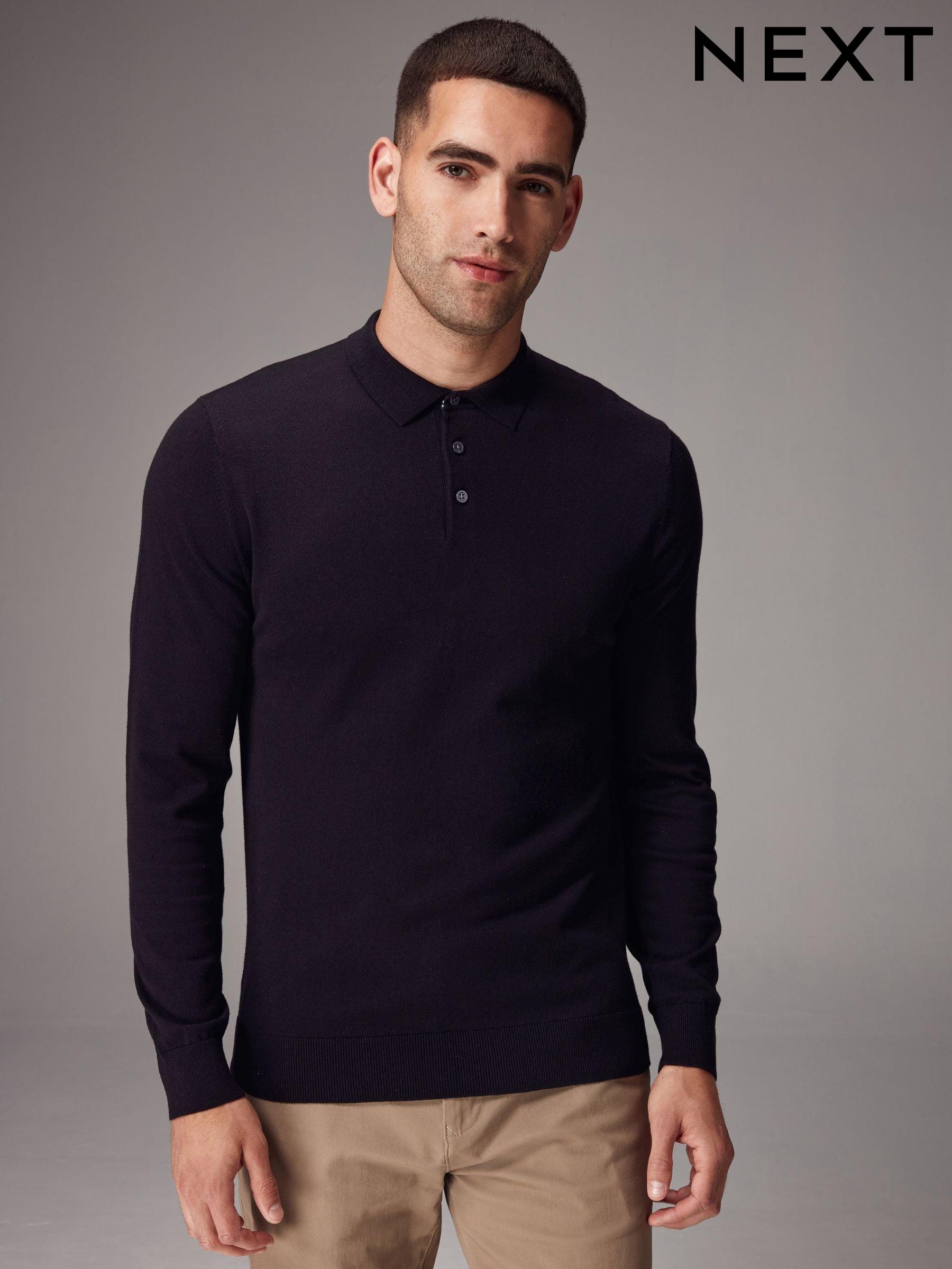 Polo Shirts Black Long Sleeve Collared Tops Next Luxembourg