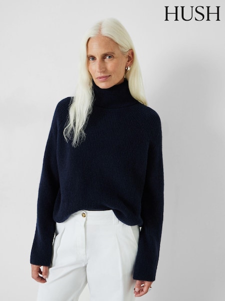 Hush Blue Aven Raglan Roll Neck Knitted Jumper (K82207) | €75