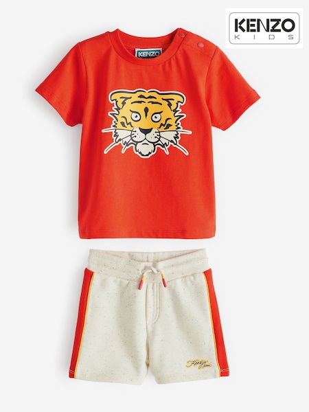 KENZO KIDS Baby Red Tiger Varisty Logo Print Short Sleeve Top and Shorts Set (K82213) | €64 - €66