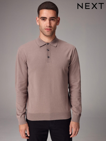 Stone Dark Regular Fit Knitted Long Sleeve Polo Shirt (K82231) | €11