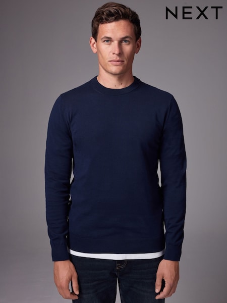 Navy Blue Plain Regular Fit Cotton Rich Crew Jumper (K82235) | €13