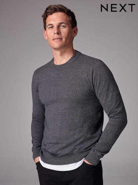 Charcoal Grey Plain Regular Fit Cotton Rich Crew Jumper (K82236) | €5