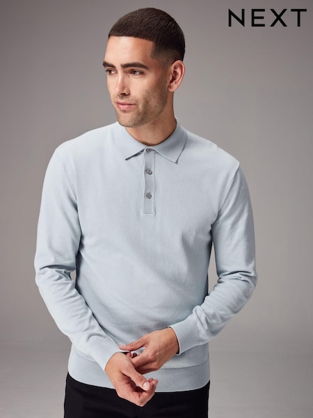 Blue Light Regular Fit Knitted Long Sleeve Polo Shirt (K82250) | R$ 285