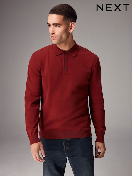 أحمر مائل للبني - Knitted Long Sleeve Polo Shirt (K82260) | ‏65 د.إ.‏