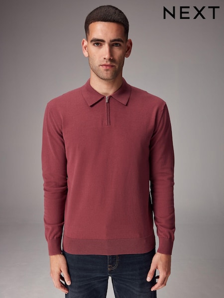 بنفسجي موف - Knitted Long Sleeve Quarter Zip Polo Shirt (K82270) | ‏65 د.إ.‏