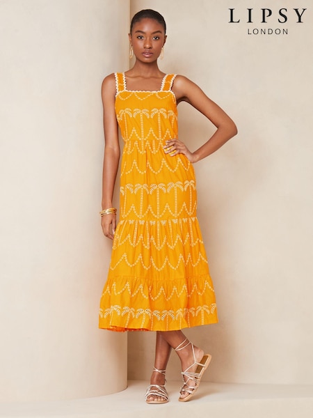 Lipsy Palm Broderie Tiered Summer Holiday Midi Dress (K82307) | 43 €