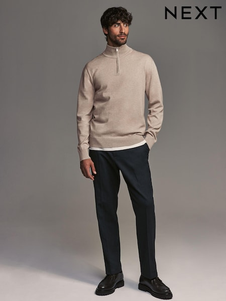 Neutral Plain 100% Cotton Regular Fit Quarter Zip Jumper (K82316) | € 8