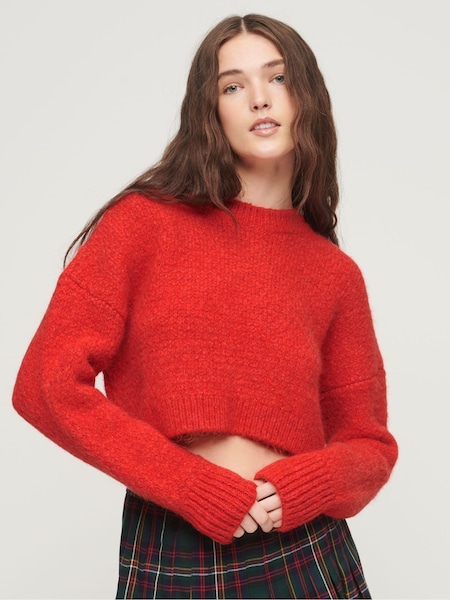 Superdry Red Vintage Textured Crop Knit Jumper (K82339) | €27
