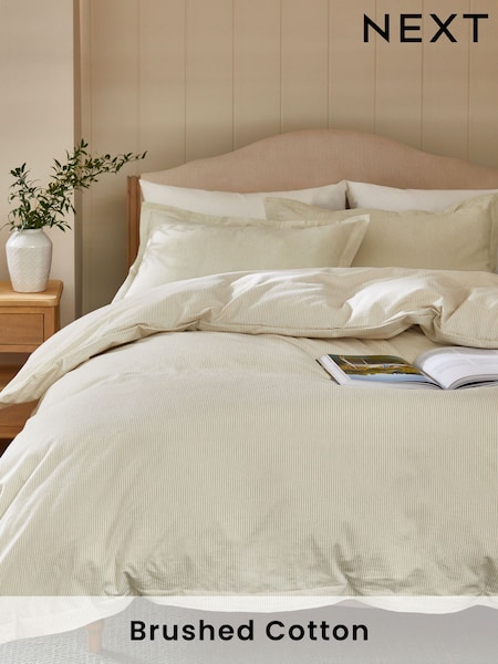 White Brushed 100% Cotton Stripe Duvet Cover and Pillowcase Set (K82352) | €24 - €37